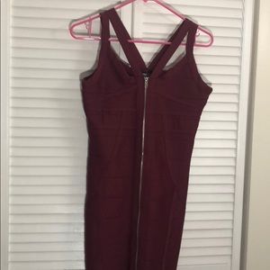 Bandage Dress With Zipper Burgundy